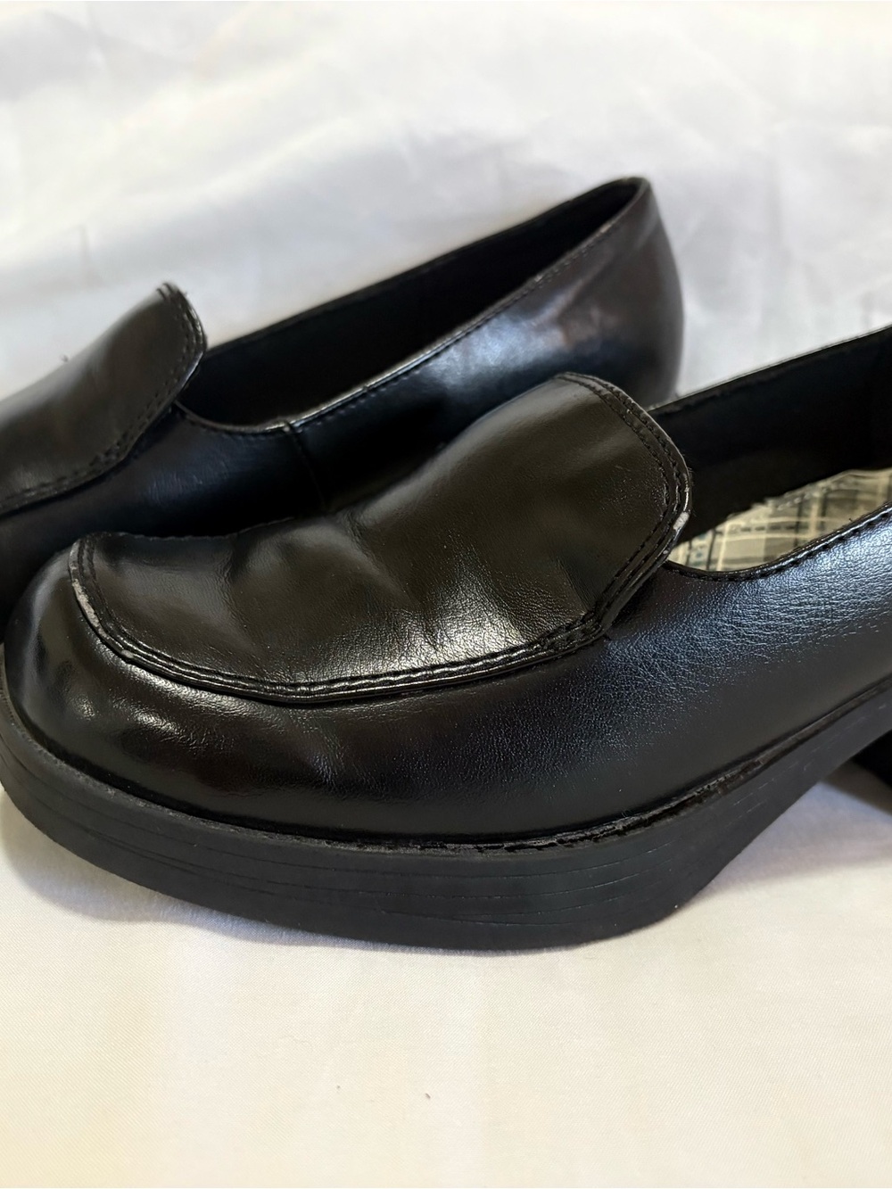 VINTAGE LOWER EAST SIDE Black Leather Slip-On Loafers with Platform Sole